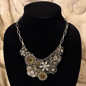 Silver and Gold Floral Statement Rhinestone Necklace